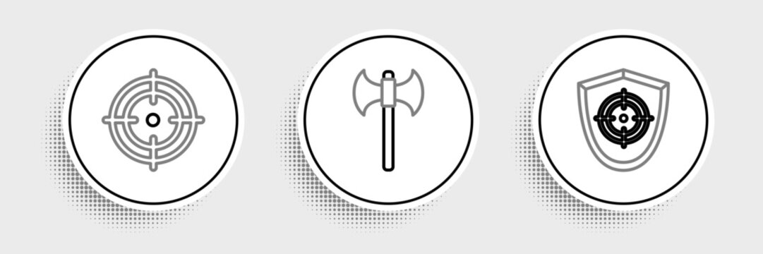 Set line Target sport, and Medieval axe icon. Vector