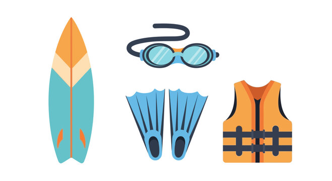 Swim goggles and flippers equipment.