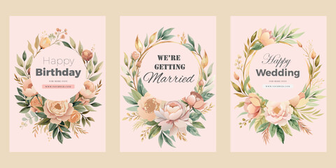 Obraz premium Floral wedding birthday cards set