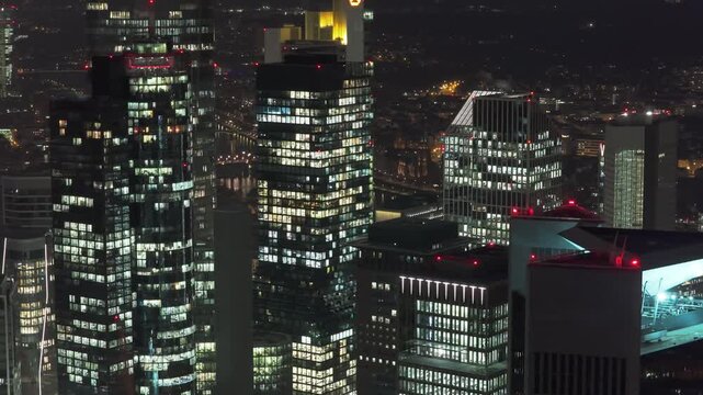 Aerial perspective of gleaming skyscrapers like Trianon in Frankfurt financial district, reflecting city's cutting edge urban design