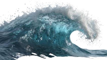 Fotobehang Golven Powerful blue ocean wave cresting with white foam, isolated on transparent background  © Jonathan