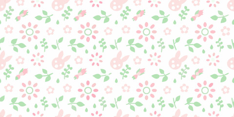 Fototapeta premium Bunny and flower pattern soft pastel colors on white background