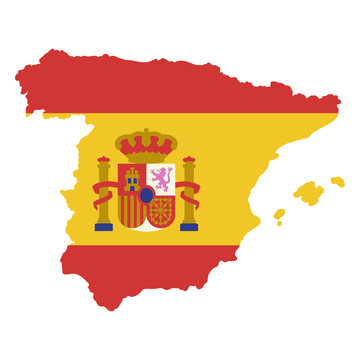 Stylized map of spain with flag and coat of arms design