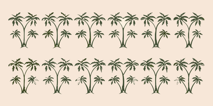 Palm tree pattern dark green silhouettes on a beige background