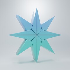 Obraz premium Blue-green Wind rose icon isolated on grey background. Compass icon for travel. Navigation design. Minimalism concept. 3D render illustration