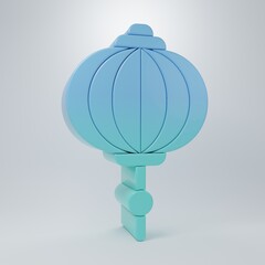 Fototapeta premium Blue-green Chinese paper lantern icon isolated on grey background. Minimalism concept. 3D render illustration