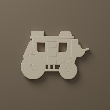 Beige Western stagecoach icon isolated on brown background. Minimalism concept. 3D render illustration