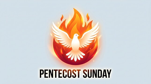 radiant white dove with flames pentecost sunday celebration vector illustration