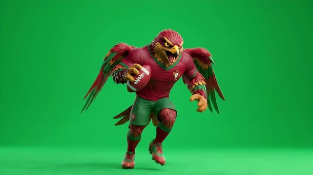 A vibrant cartoon hawk mascot is depicted in a fierce attacking pose, symbolizing high energy and strength.