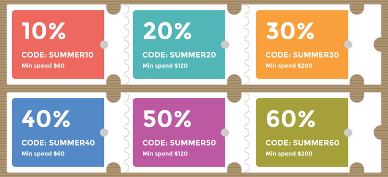 Modern E-commerce Discount Coupon Card Set with Promo Codes and Promotional Offer Templates