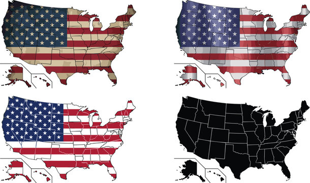 USA Flag Icon with 50 Stars and Red and White Stripes for Vector Design Projects