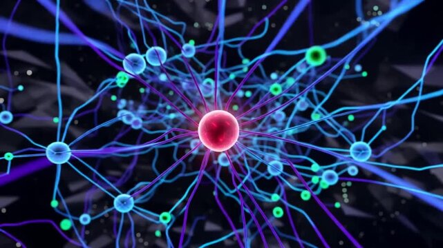 3d dna molecule and microscope with glowing light and energy design video animation background