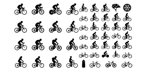 Obraz premium Black White Cycling Silhouette Vector Illustrations: Bicycle Riders and Sports 