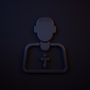 Dark-blue Priest icon isolated on black background. Minimalism concept. 3D render illustration