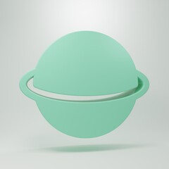 Green Planet Saturn with planetary ring system icon isolated on grey background. Minimalism concept. 3D render illustration © Vadim