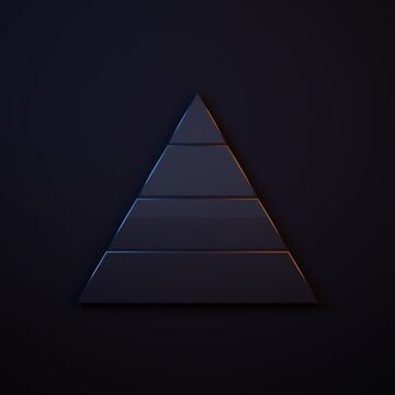 Dark-blue Business pyramid chart infographics icon isolated on black background. Pyramidal stages graph elements. Minimalism concept. 3D render illustration