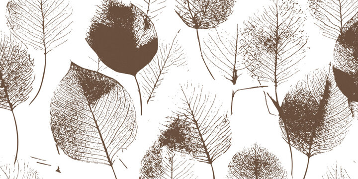 Delicate brown skeleton leaves pattern organic natural dry autumn leaf transparent texture vector illustration.
