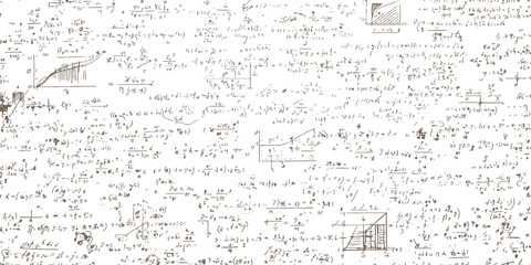 Complex mathematical equations and scientific physics formulas handwritten on white board background vector illustration. © Design House