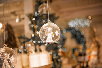 Obraz premium Clear Christmas ornaments with angels and snowflakes