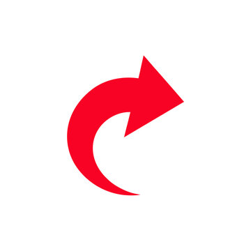 A simple, red, curved arrow pointing to the right and down on a white background. Direction symbol. Arrow symbol for app, UI, web. Vector illustration. vector