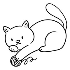 Playful cat illustration with yarn ball © Vexels