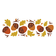 Whimsical autumn acorn and leaf pattern design © Vexels