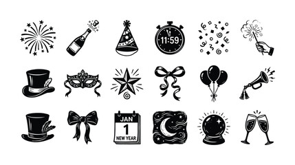 Naklejka premium New Year's Eve celebration icons and symbols for festive design
