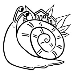Whimsical snail illustration with homes and leaves © Vexels