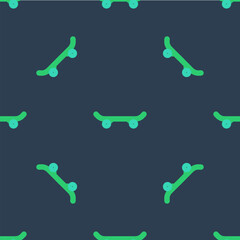 Line Skateboard icon isolated seamless pattern on blue background. Extreme sport. Sport equipment. Vector © Kostiantyn