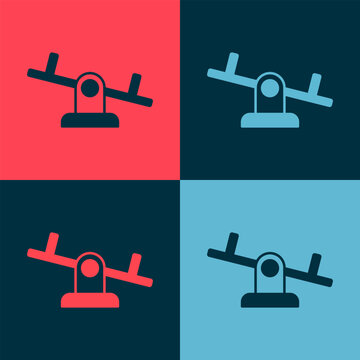 Pop art Seesaw icon isolated on color background. Teeter equal board. Playground symbol. Vector