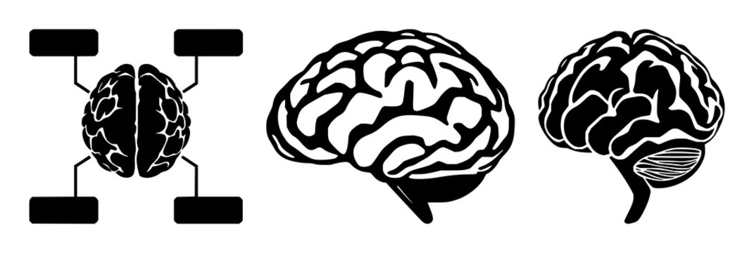 Deep learning architecture icon set with black symbol on white background featuring neural network, layers, nodes with connectivity and abstraction