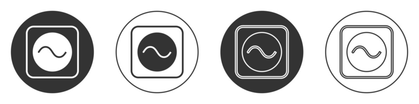 Black AC voltage source symbol icon isolated on white background. Alternating current symbol. Circle button. Vector