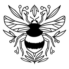 Naklejka premium Intricate bee and floral line art illustration