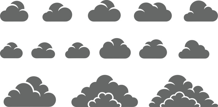 Cloud Icon Set Featuring Different Cloud Shapes and Styles