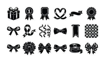 Fototapeta premium Collection of decorative ribbons, bows, and gift elements in black and white