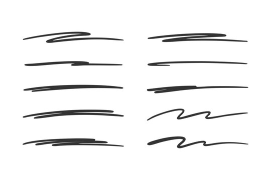 Collection of hand-drawn underlines and scribbles for text emphasis and highlighting. Perfect for design and editorial use