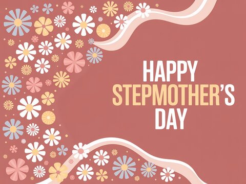 Happy stepmothers day greeting card with floral pattern on a dusty rose background
