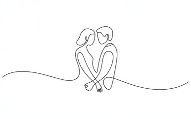 Obraz premium Intimate embrace of a couple depicted in a minimalist continuous line art style