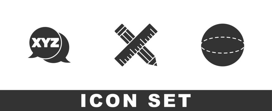 Set XYZ Coordinate system, Crossed ruler and pencil and Geometric figure Sphere icon. Vector