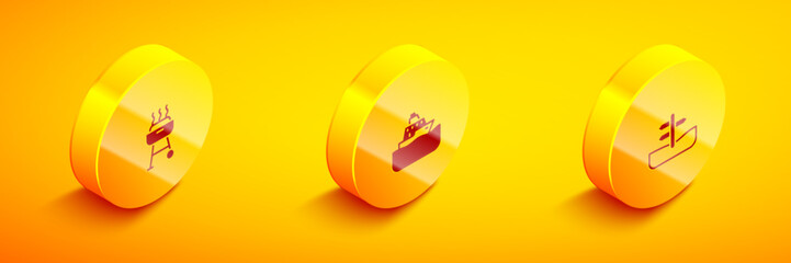 Set Isometric Barbecue grill, Cruise ship and Road traffic sign icon. Vector © Kostiantyn