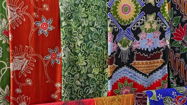 Colorful traditional handmade batik fabrics hanging