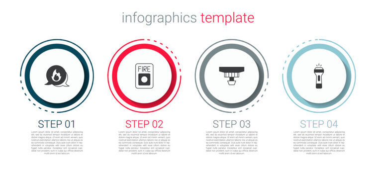 Set Emergency call, Fire alarm system, Smoke and Flashlight. Business infographic template. Vector