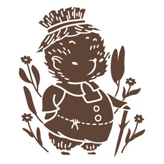 Brown drawing of a hedgehog in a hat © Vexels