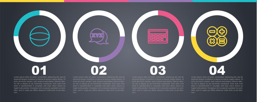 Set line Geometric figure Sphere, XYZ Coordinate system, Calculator and . Business infographic template. Vector