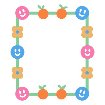 Colorful frame with smiley faces and oranges
