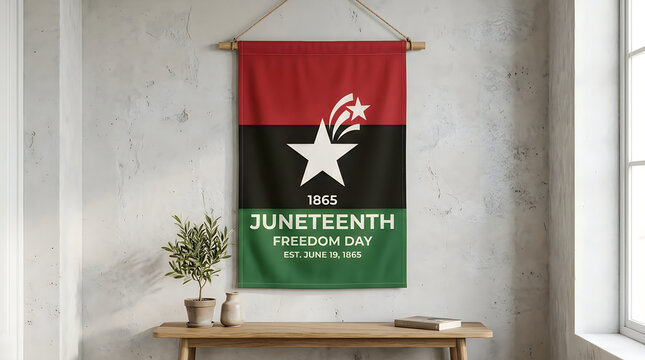 Juneteenth flag display celebrating freedom and emancipation with a vibrant banner