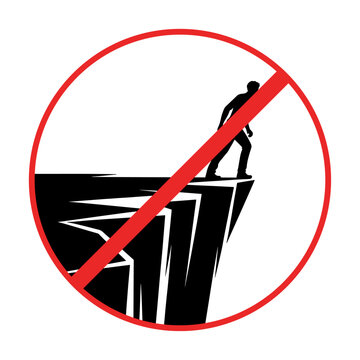 Warning sign : Standing on the edge of a ditch is risky,Silhouette Illustration.