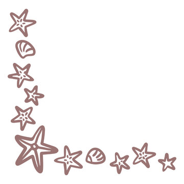 Whimsical coastal border design featuring starfish and seashells