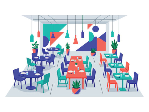 Colorful Restaurant Dining Area Interior.