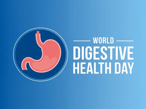 World digestive health day vector illustration with human stomach icon